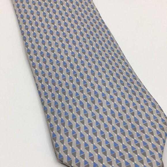 Lancel Paris 100% Silk Geometric Blue and Gray Tie Made in Italy - Picture 4 of 14
